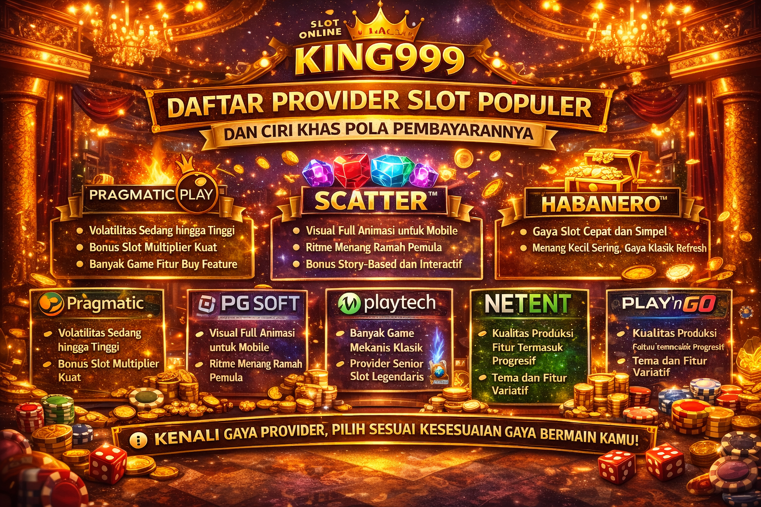 KING999: Daftar Provider Slot Populer dan Ciri Khas Pola Pembayarannya